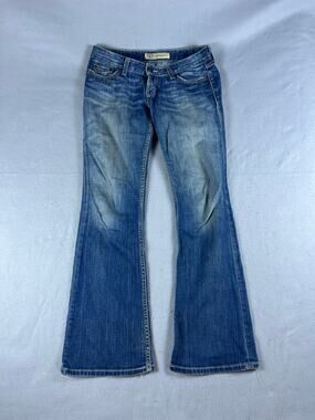 BKE Flare Jeans Womens 27x31.5 Blue Low Rise Medium Wash Denim Flap Pockets Y2K